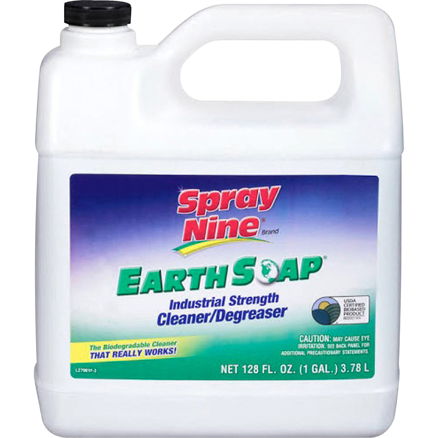 Spray Nine Earth Soap Cleaner/Degreaser - For Multipurpose - Concentrate - 128 fl oz (4 quart) - 4 / Carton - Solvent-free, Phosphate-free, Chemical-free, Bio-based, Butyl-free, Solvent-free - Clear - 2
