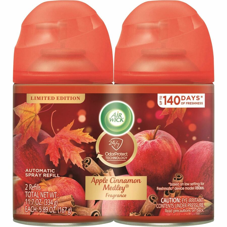 Air Wick Freshmatic Air Freshener Spray Refill - Spray - 5.90 oz - Apple Cinnamon Medley - 60 Day - 3 / Carton - Odor Neutralizer, Long Lasting