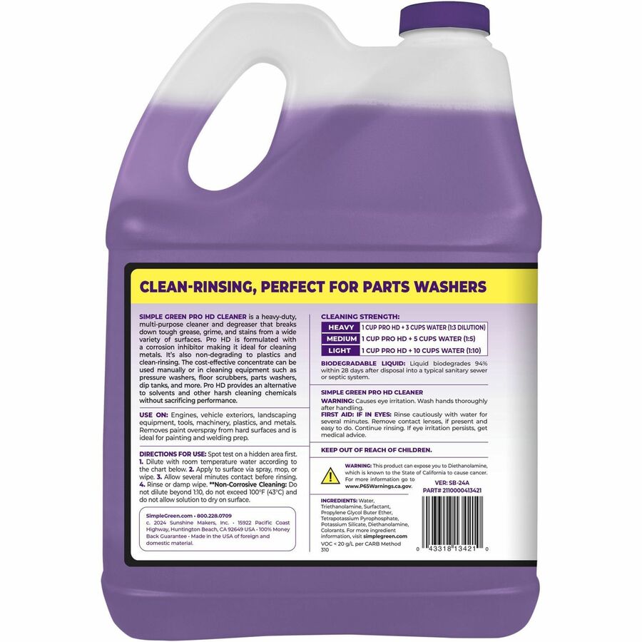 Simple Green Pro HD All-In-One Heavy-Duty Cleaner - Concentrate - 128 fl oz (4 quart) - 4 / Carton - Heavy Duty, Non-corrosive, Deodorize, Fragrance-free, Chlorine-free, Phosphate-free - Clear