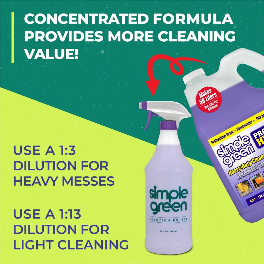 Simple Green Pro HD All-In-One Heavy-Duty Cleaner - Concentrate - 128 fl oz (4 quart) - 4 / Carton - Heavy Duty, Non-corrosive, Deodorize, Fragrance-free, Chlorine-free, Phosphate-free - Clear - 7