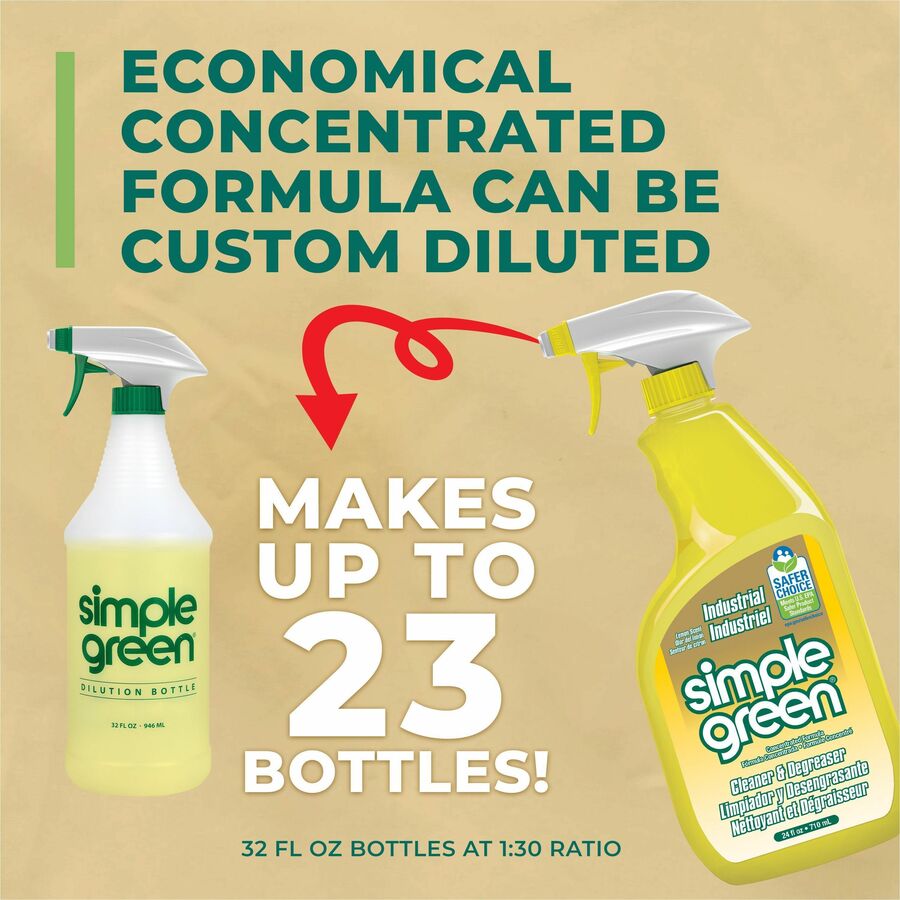 Simple Green Industrial Cleaner/Degreaser - Concentrate - 24 fl oz (0.8 quart) - Lemon Scent - 12 / Carton - Non-toxic, Butyl-free, Phosphate-free, Non-abrasive, Non-corrosive, Deodorize - Lemon