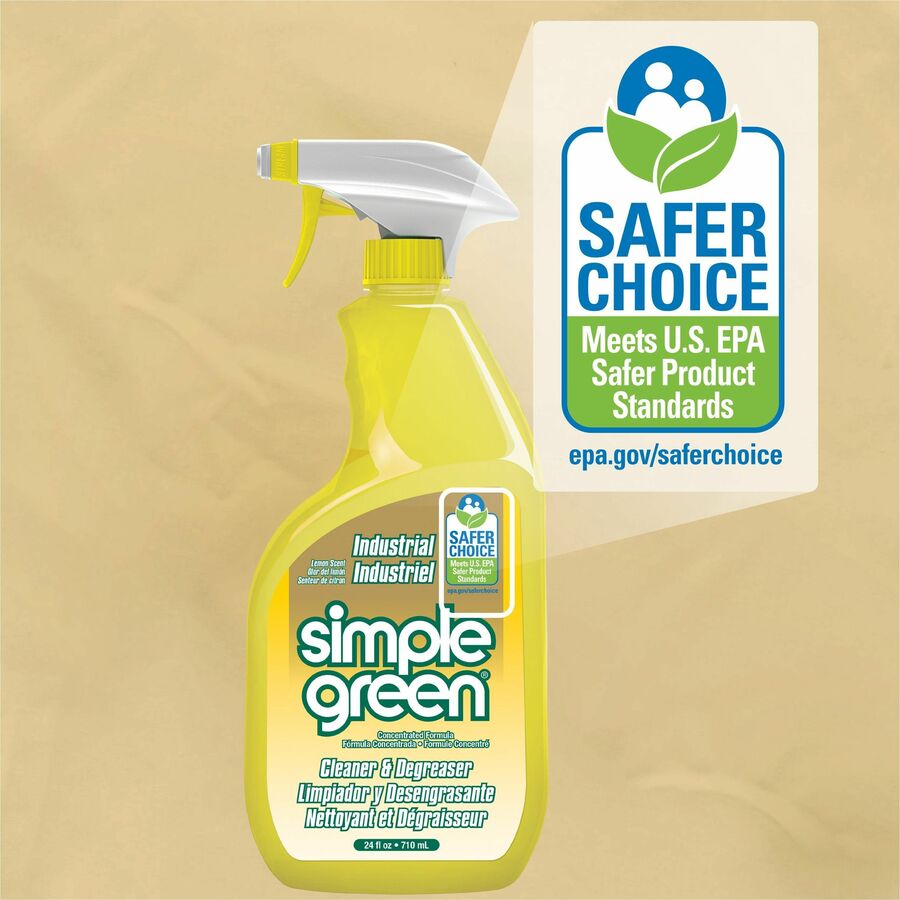 Simple Green Industrial Cleaner/Degreaser - Concentrate - 24 fl oz (0.8 quart) - Lemon Scent - 12 / Carton - Non-toxic, Butyl-free, Phosphate-free, Non-abrasive, Non-corrosive, Deodorize - Lemon