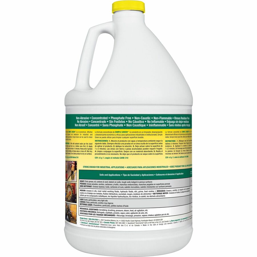 Simple Green Industrial Cleaner/Degreaser - Concentrate - 128 fl oz (4 quart) - Lemon Scent - 6 / Carton - Non-toxic, VOC-free, Butyl-free, Phosphate-free, Non-abrasive, Non-corrosive, Deodorize, Non-flammable - Lemon