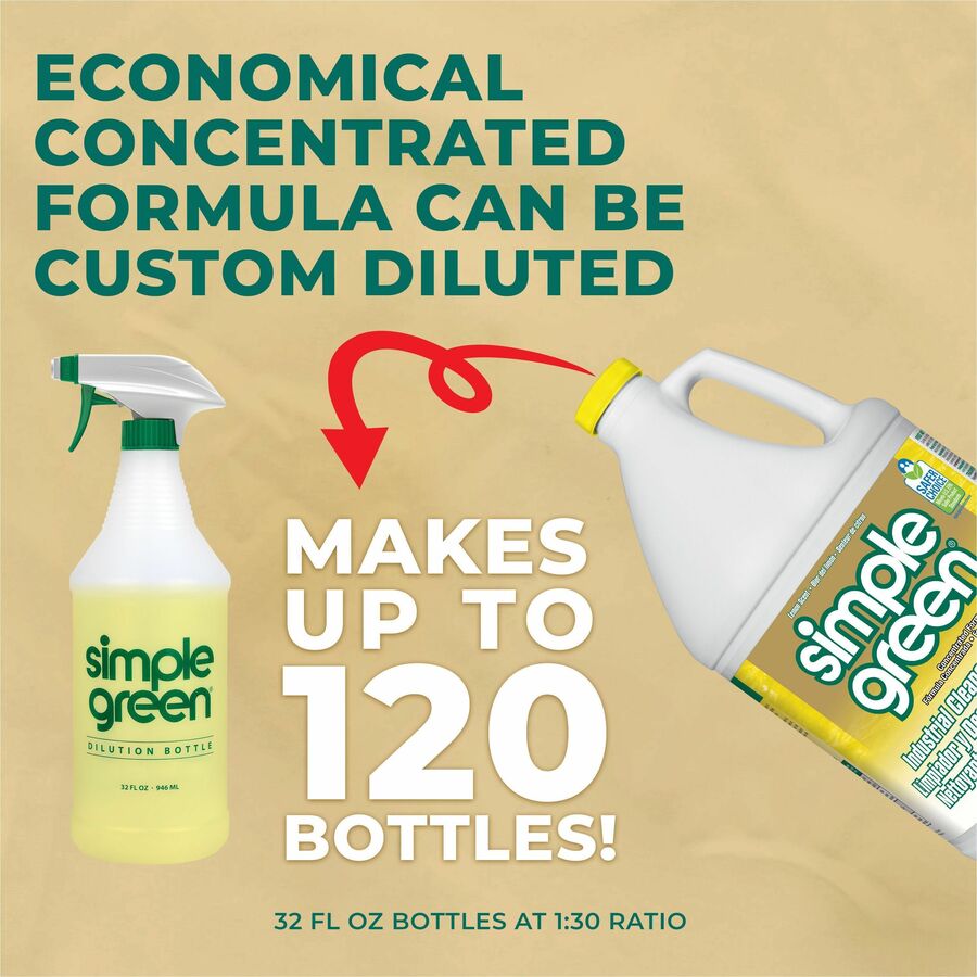 Simple Green Industrial Cleaner/Degreaser - Concentrate - 128 fl oz (4 quart) - Lemon Scent - 6 / Carton - Non-toxic, VOC-free, Butyl-free, Phosphate-free, Non-abrasive, Non-corrosive, Deodorize, Non-flammable - Lemon