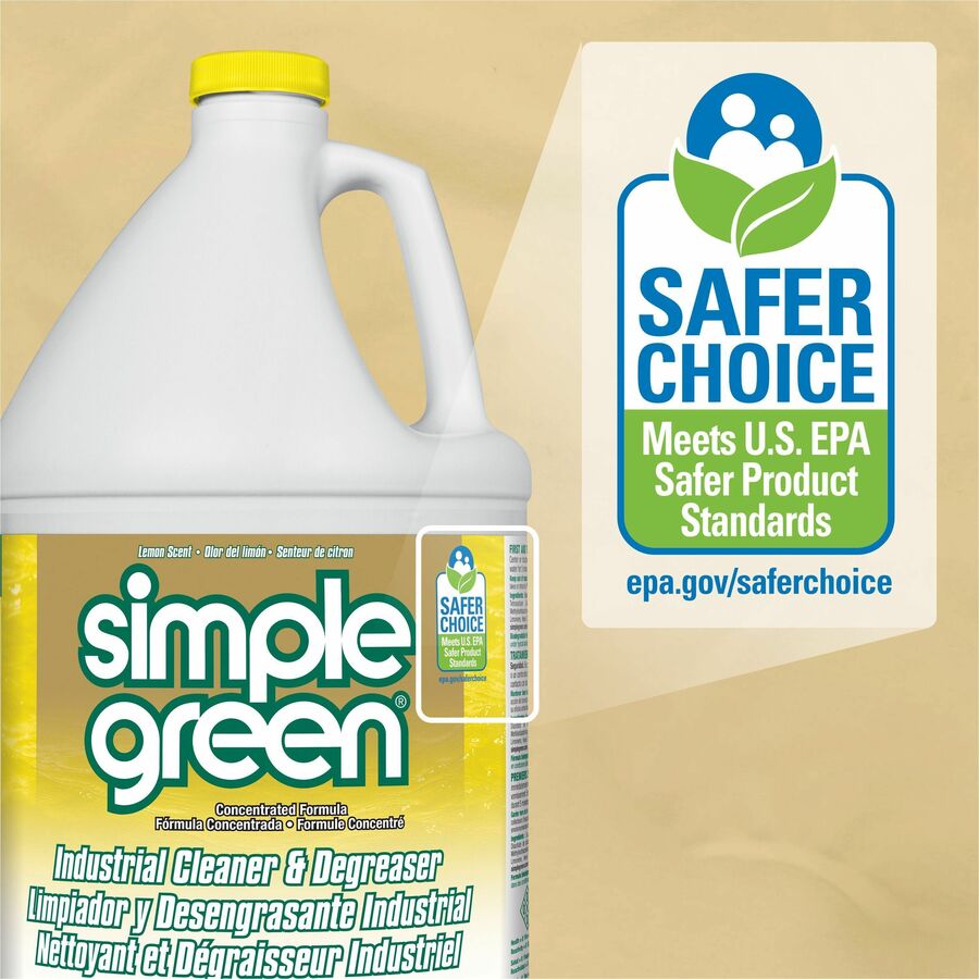 Simple Green Industrial Cleaner/Degreaser - Concentrate - 128 fl oz (4 quart) - Lemon Scent - 6 / Carton - Non-toxic, VOC-free, Butyl-free, Phosphate-free, Non-abrasive, Non-corrosive, Deodorize, Non-flammable - Lemon