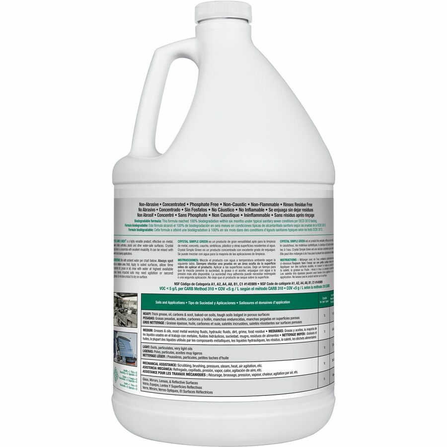 Simple Green Crystal Industrial Cleaner/Degreaser - Concentrate - 128 fl oz (4 quart)Bottle - 6 / Carton - Fragrance-free, Phosphate-free, Non-toxic, Soft, Non-abrasive, Non-flammable, Butyl-free, Unscented, Dye-free - Clear