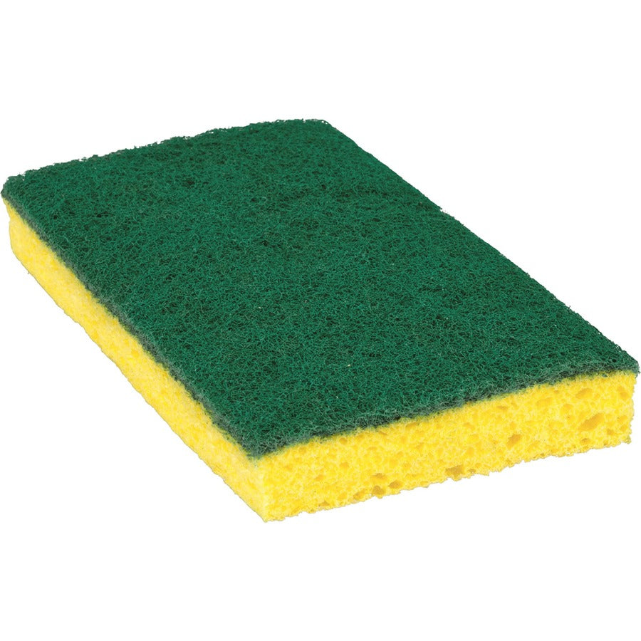 Scotch-Brite Medium-Duty Scrub Sponges - 3.5" Height x 6.3" Width x 6.1" Length x 700 mil Thickness - 60/Carton - Cellulose, Synthetic Fiber - Yellow, Green