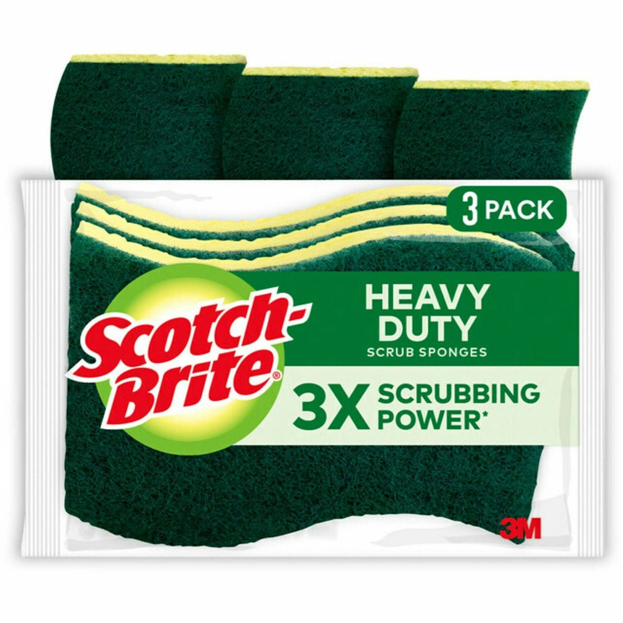 Scotch-Brite Heavy-Duty Scrub Sponges - 2.8" Height x 4.5" Width x 4.5" Length x 590 mil Thickness - 8/Carton - Yellow, Green - 1