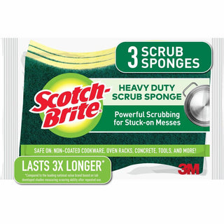 Scotch-Brite Heavy-Duty Scrub Sponges - 2.8" Height x 4.5" Width x 4.5" Length x 590 mil Thickness - 8/Carton - Yellow, Green