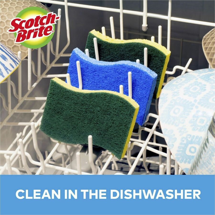 Scotch-Brite No Scratch Scrub Sponges - 2.8" Height x 4.5" Width x 4.5" Length x 590 mil Thickness - 8/Carton - Blue