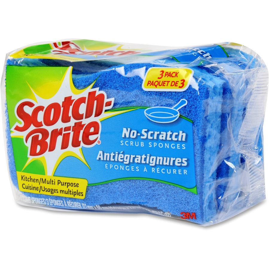 Scotch-Brite No Scratch Scrub Sponges - 2.8" Height x 4.5" Width x 4.5" Length x 590 mil Thickness - 8/Carton - Blue