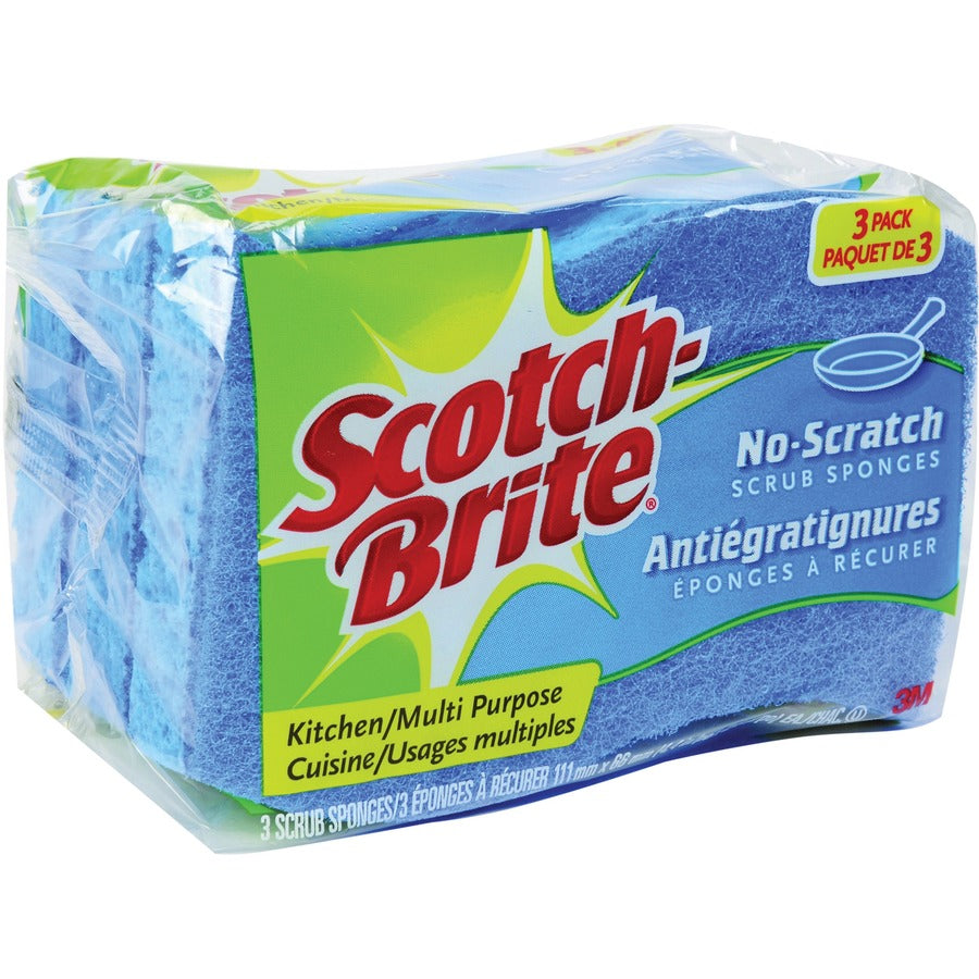 Scotch-Brite No Scratch Scrub Sponges - 2.8" Height x 4.5" Width x 4.5" Length x 590 mil Thickness - 8/Carton - Blue