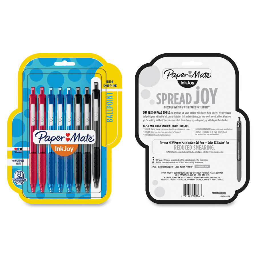 paper-mate-inkjoy-300-rt-ballpoint-pens-1-mm-pen-point-size-retractable-black-red-blue-assorted-barrel-8-pack_pap1945918 - 4