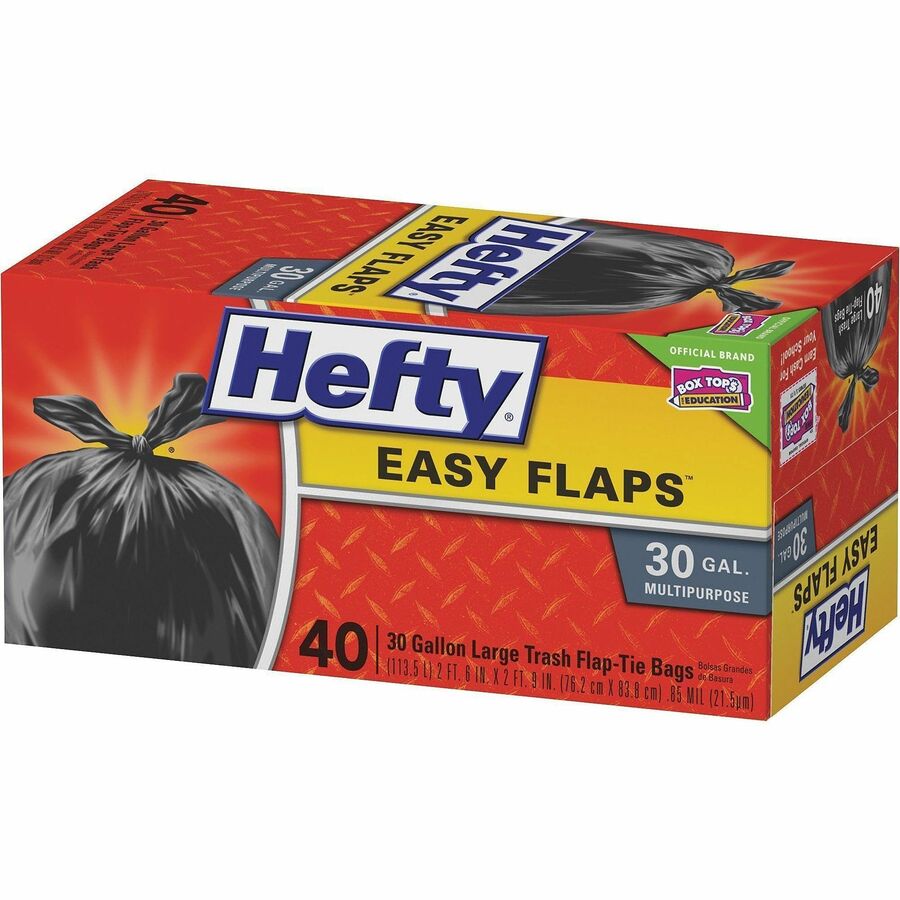 Easy Flaps Trash Bags, 30 gal, 0.85 mil, 30" x 33", Black, 40 Bags/Box, 6 Boxes/Carton