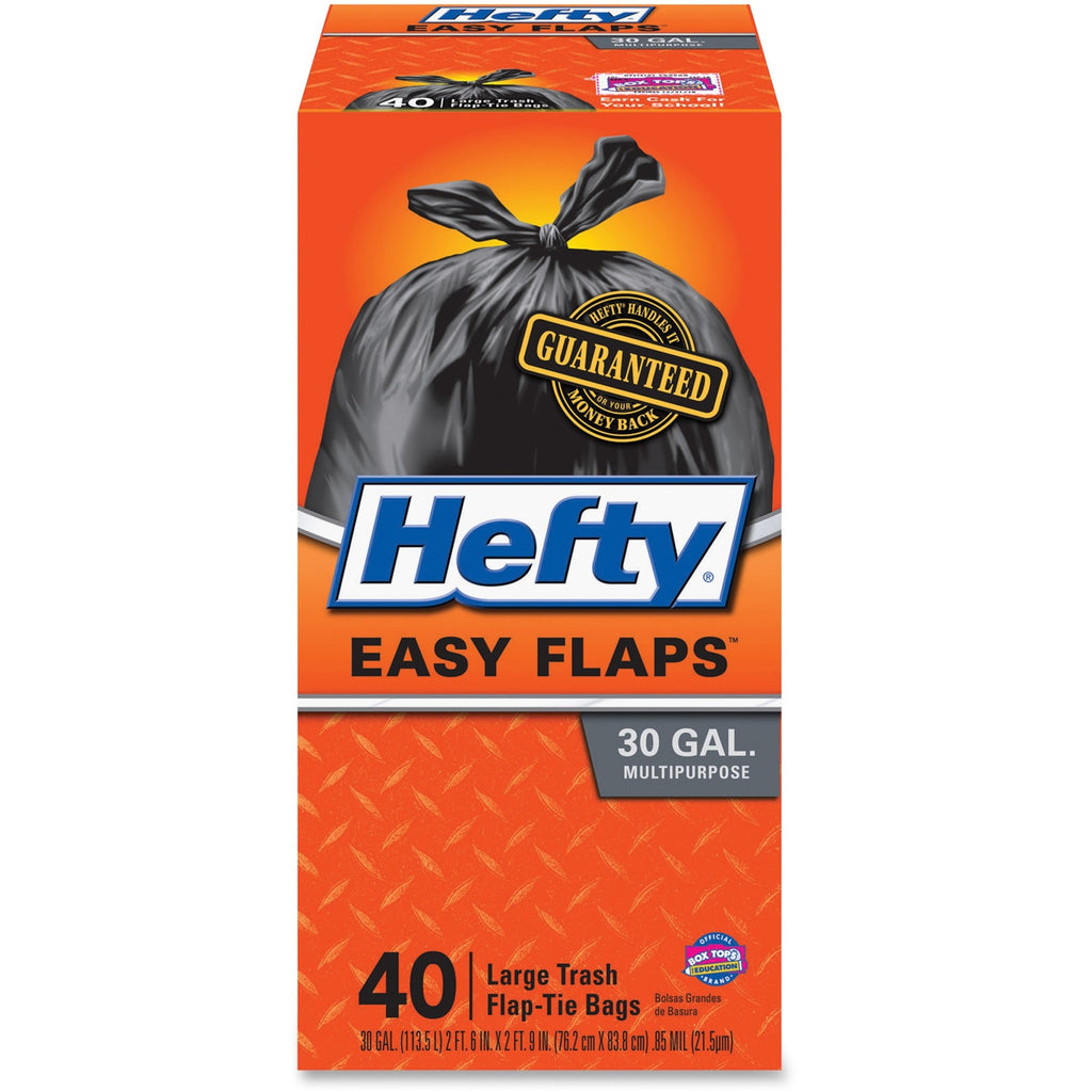 Easy Flaps Trash Bags, 30 gal, 0.85 mil, 30" x 33", Black, 40 Bags/Box, 6 Boxes/Carton