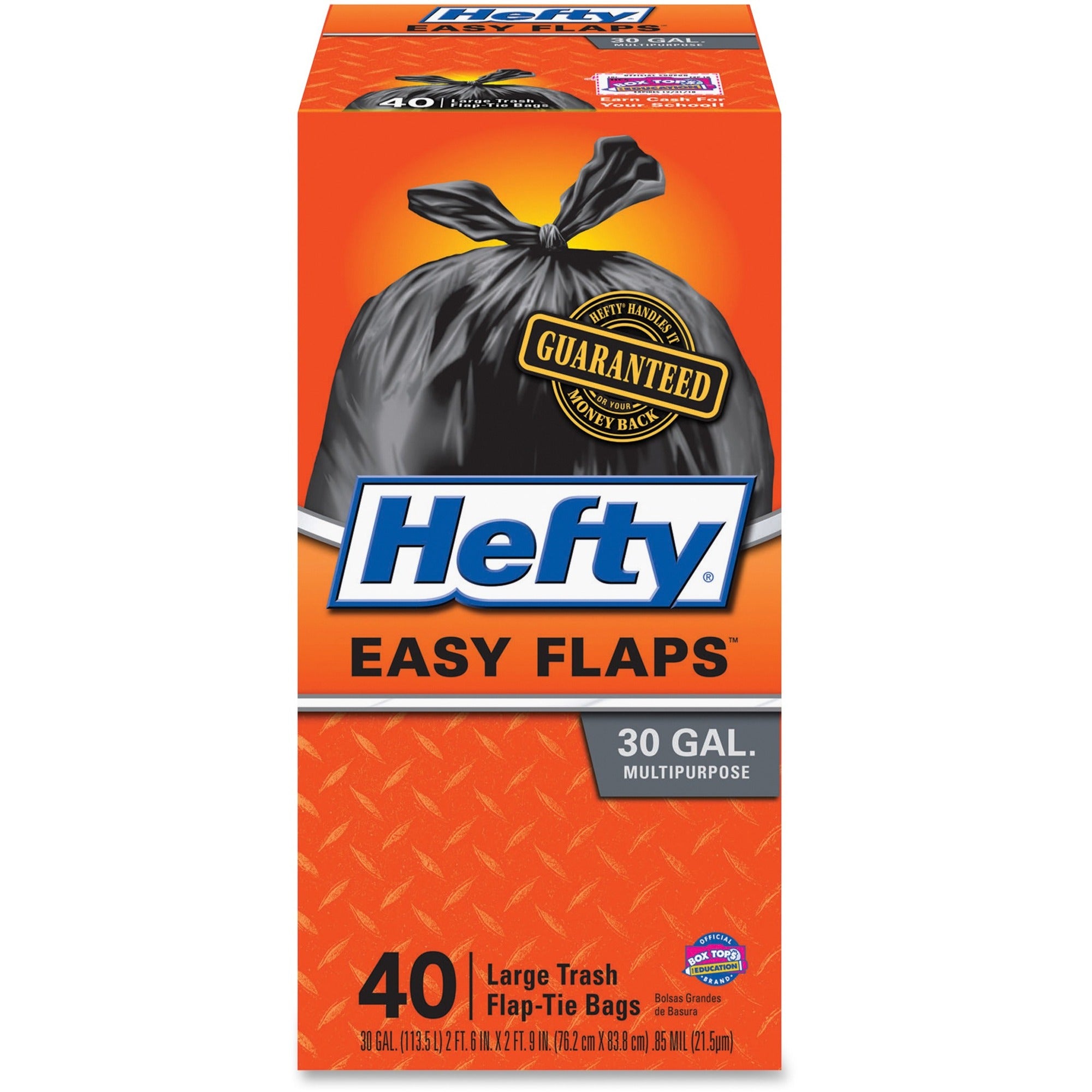 Easy Flaps Trash Bags, 30 gal, 0.85 mil, 30" x 33", Black, 40 Bags/Box, 6 Boxes/Carton