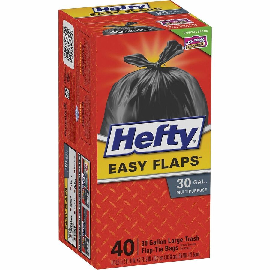 Easy Flaps Trash Bags, 30 gal, 0.85 mil, 30" x 33", Black, 40 Bags/Box, 6 Boxes/Carton