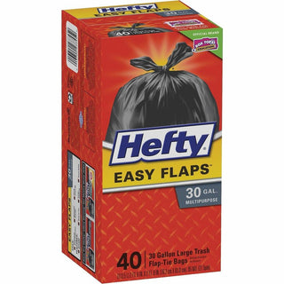 Easy Flaps Trash Bags, 30 gal, 0.85 mil, 30" x 33", Black, 40 Bags/Box, 6 Boxes/Carton