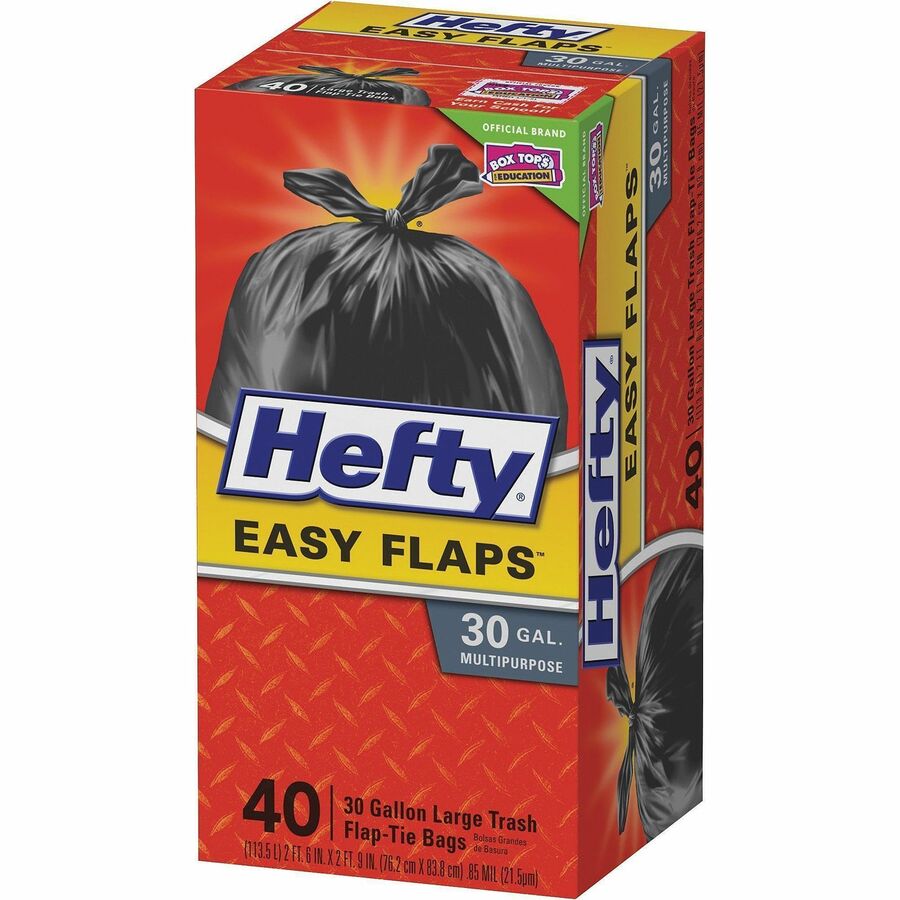 Easy Flaps Trash Bags, 30 gal, 0.85 mil, 30" x 33", Black, 40 Bags/Box, 6 Boxes/Carton