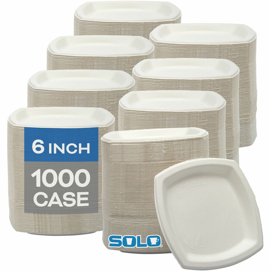 Solo Bare 6-7/10" Eco-Forward Square Plates - 125 / Pack - Bare - Microwave Safe - Off White - Sugarcane Body - 8 / Carton - 3