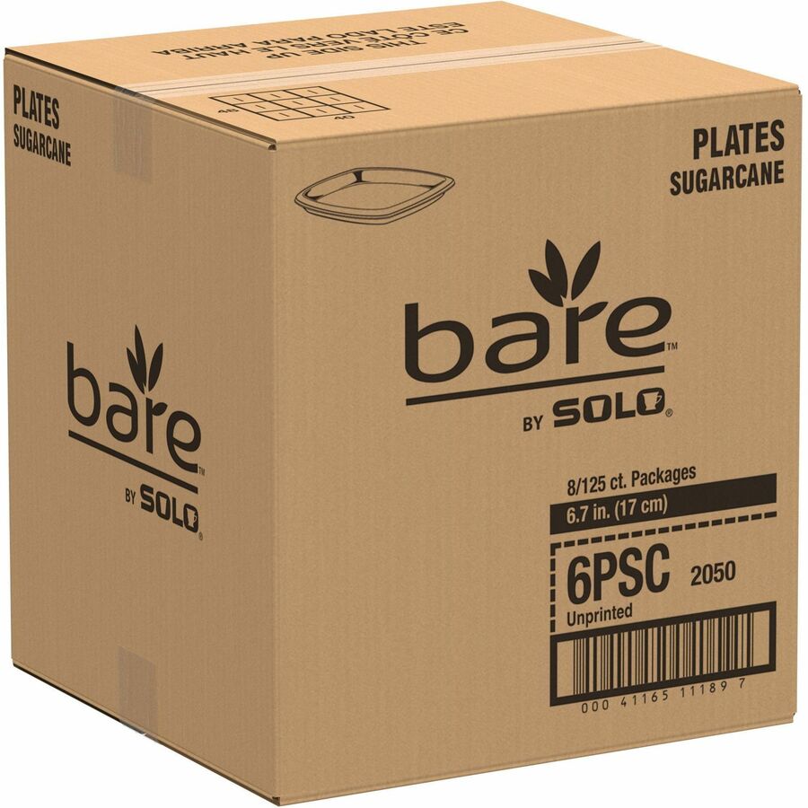 Solo Bare 6-7/10" Eco-Forward Square Plates - 125 / Pack - Bare - Microwave Safe - Off White - Sugarcane Body - 8 / Carton - 4