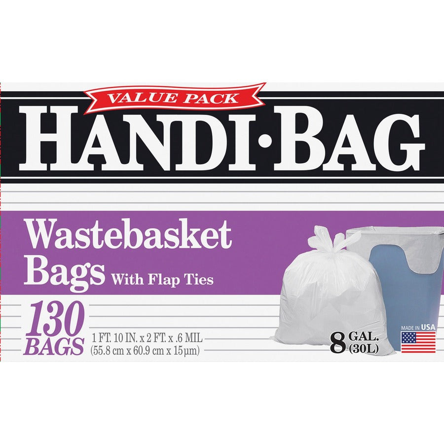 Berry Handi-Bag Wastebasket Bags - Small Size - 8 gal Capacity - 21.50" Width x 24" Length - 0.60 mil (15 Micron) Thickness - White - Hexene Resin - 6/Carton - 130 Per Box - Home, Office