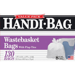 Berry Handi-Bag Wastebasket Bags - Small Size - 8 gal Capacity - 21.50" Width x 24" Length - 0.60 mil (15 Micron) Thickness - White - Hexene Resin - 6/Carton - 130 Per Box - Home, Office