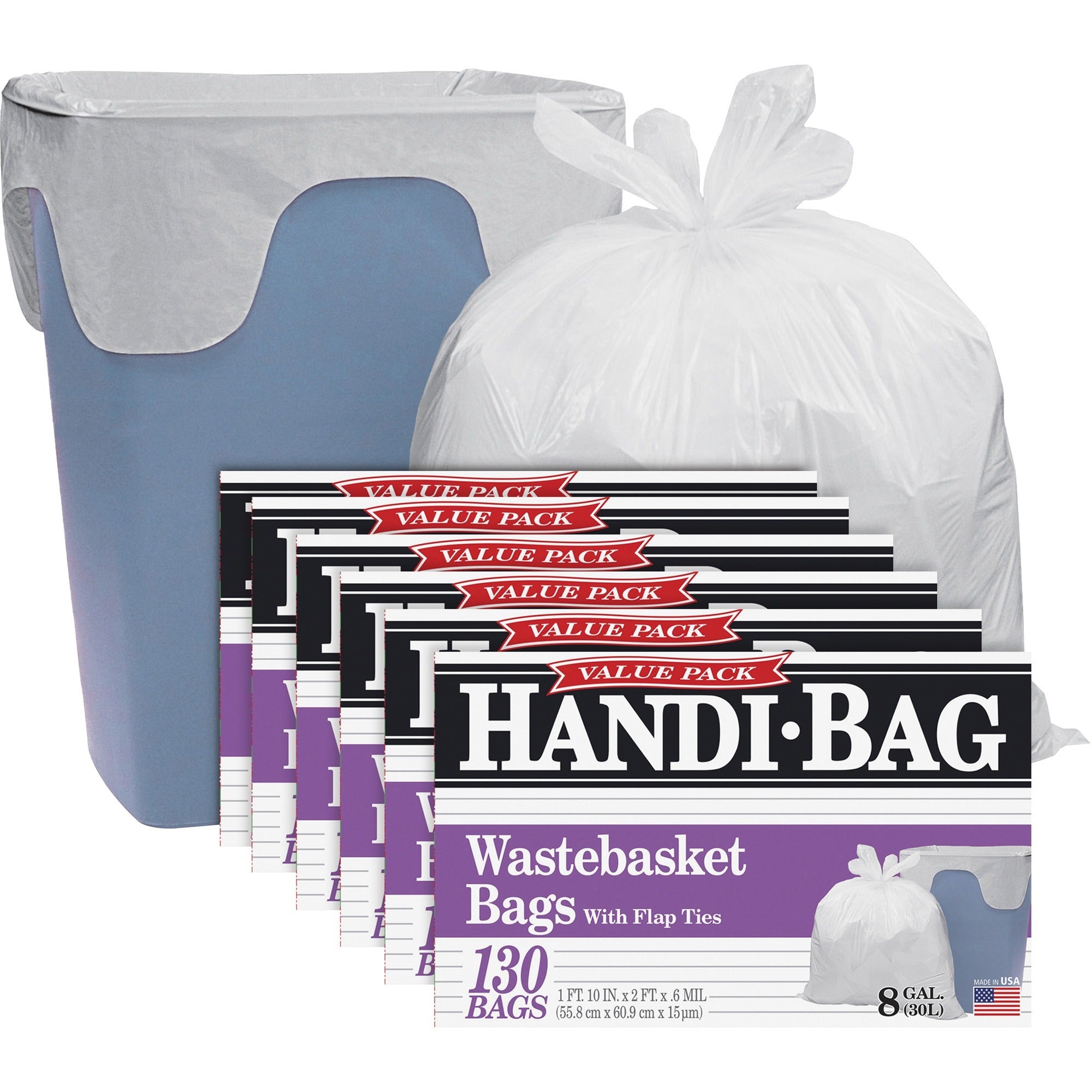 Berry Handi-Bag Wastebasket Bags - Small Size - 8 gal Capacity - 21.50" Width x 24" Length - 0.60 mil (15 Micron) Thickness - White - Hexene Resin - 6/Carton - 130 Per Box - Home, Office