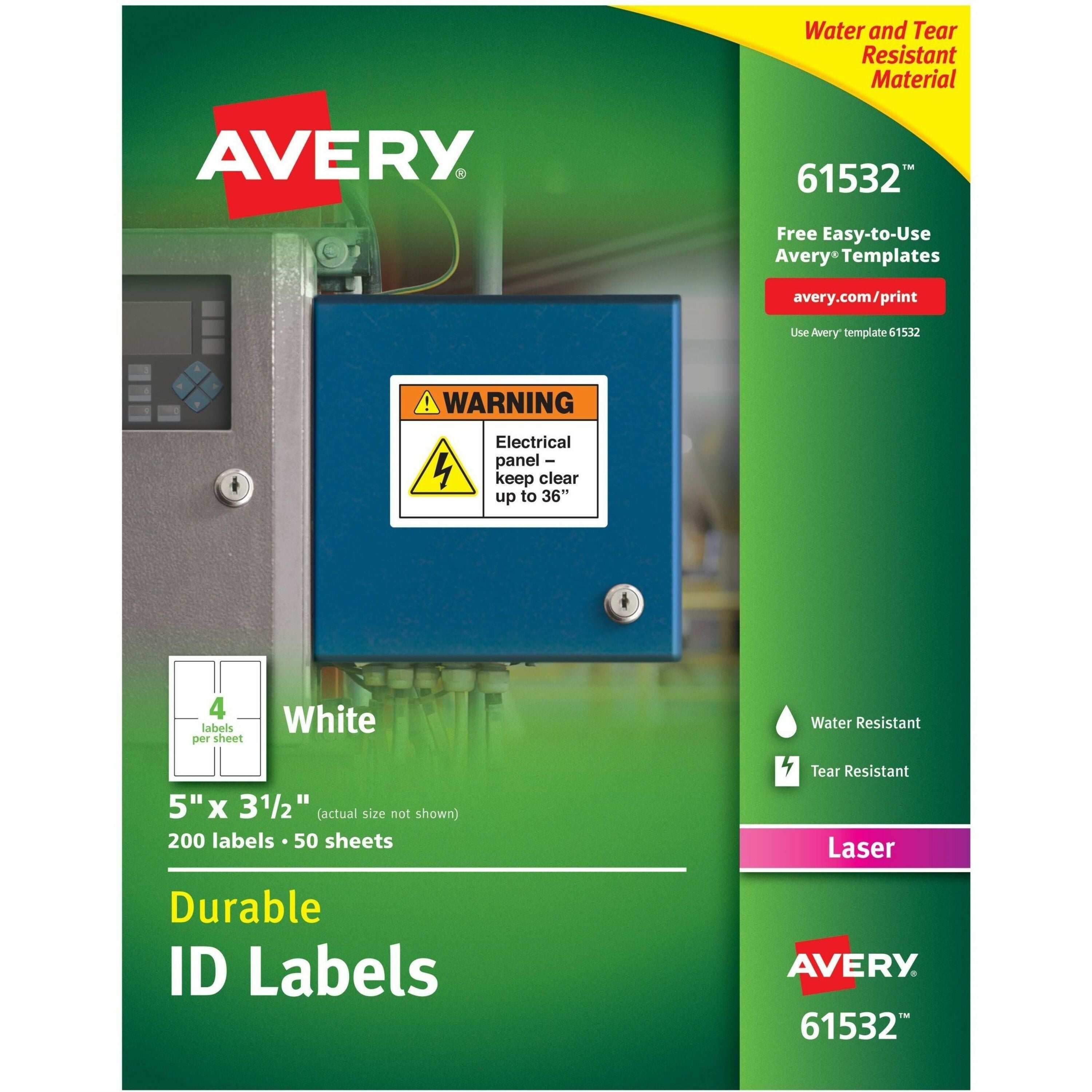 Durable Permanent ID Labels with TrueBlock Technology, Laser Printers, 3.5 x 5, White, 4/Sheet, 50 Sheets/Pack