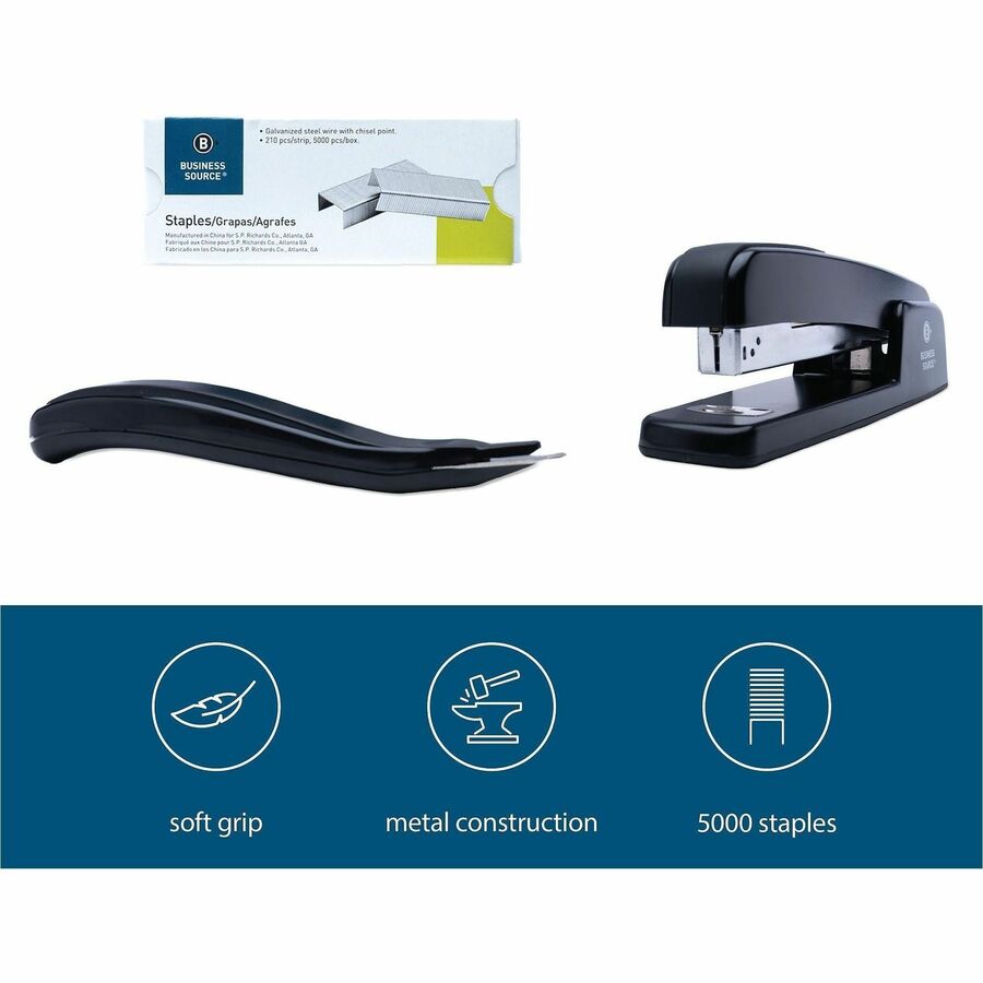 Business Source Standard Stapler Value Pack - 20 Sheets Capacity - 210 Staple Capacity - Full Strip - 1 / Pack - Black