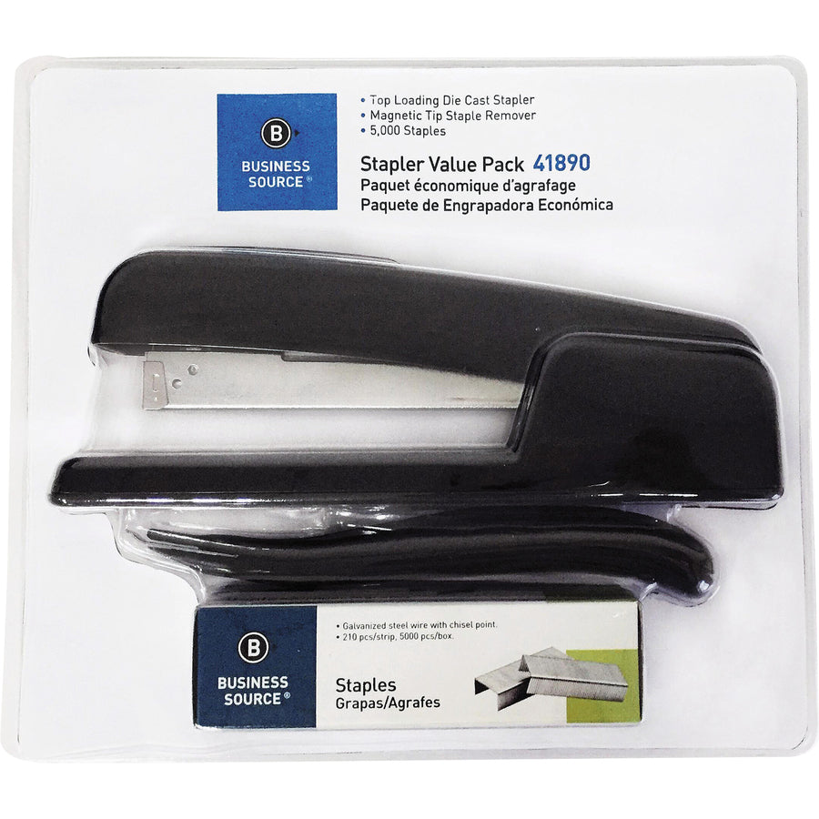 business-source-standard-stapler-value-pack-20-sheets-capacity-210-staple-capacity-full-strip-1-pack-black_bsn41890 - 2