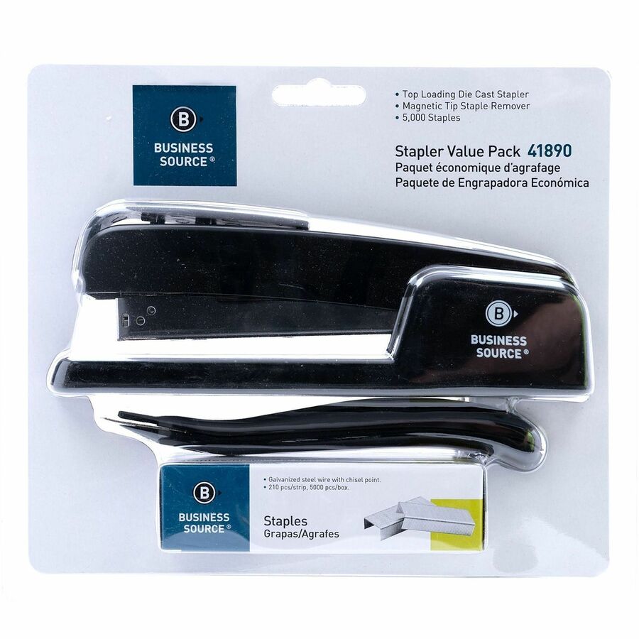Business Source Standard Stapler Value Pack - 20 Sheets Capacity - 210 Staple Capacity - Full Strip - 1 / Pack - Black