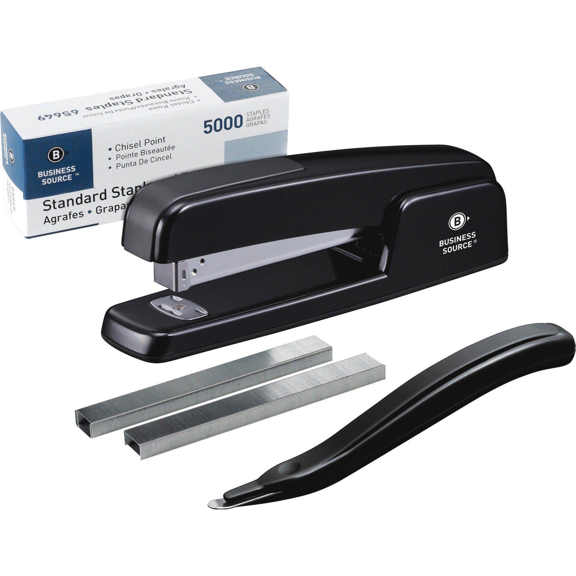 business-source-standard-stapler-value-pack-20-sheets-capacity-210-staple-capacity-full-strip-1-pack-black_bsn41890 - 1