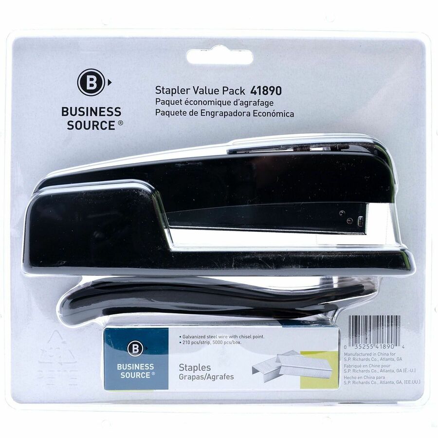Business Source Standard Stapler Value Pack - 20 Sheets Capacity - 210 Staple Capacity - Full Strip - 1 / Pack - Black