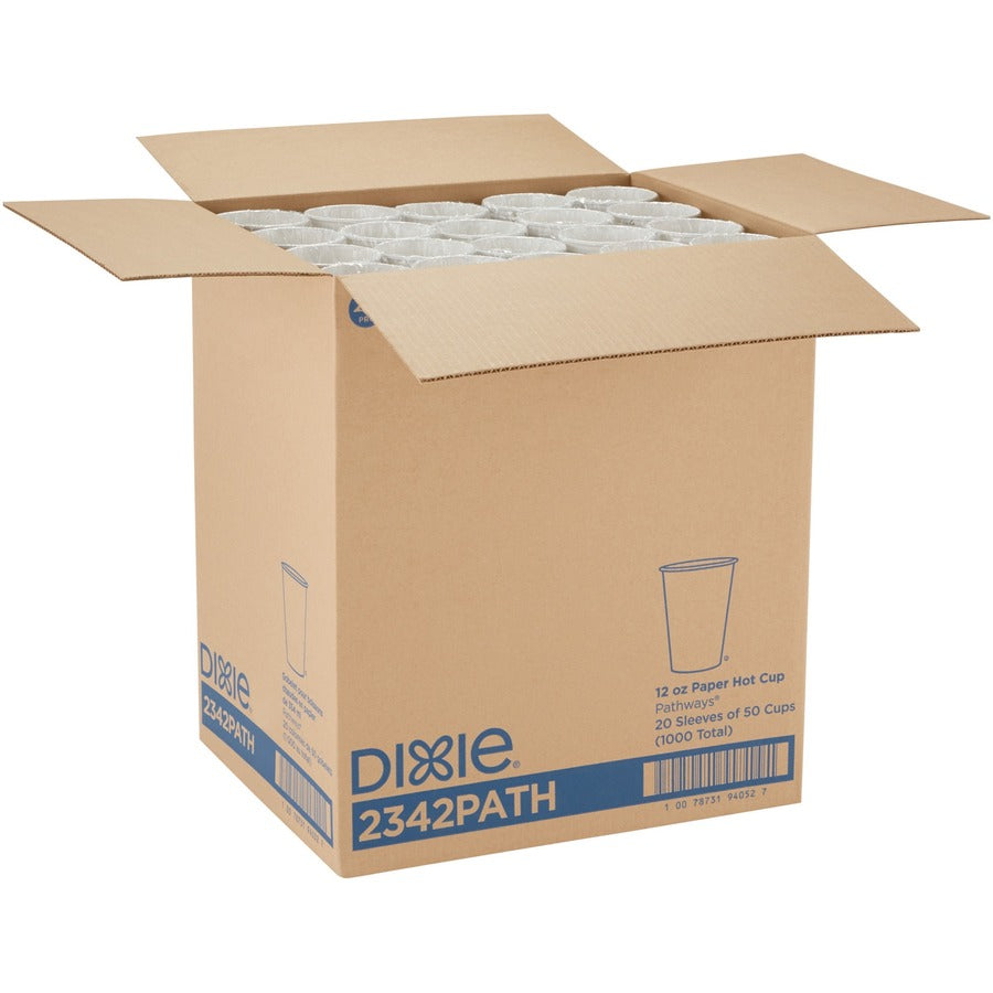 Dixie Pathways 12 oz Paper Hot Cups By GP Pro - 50 / Pack - 20 / Carton - White - Paper - Hot Drink