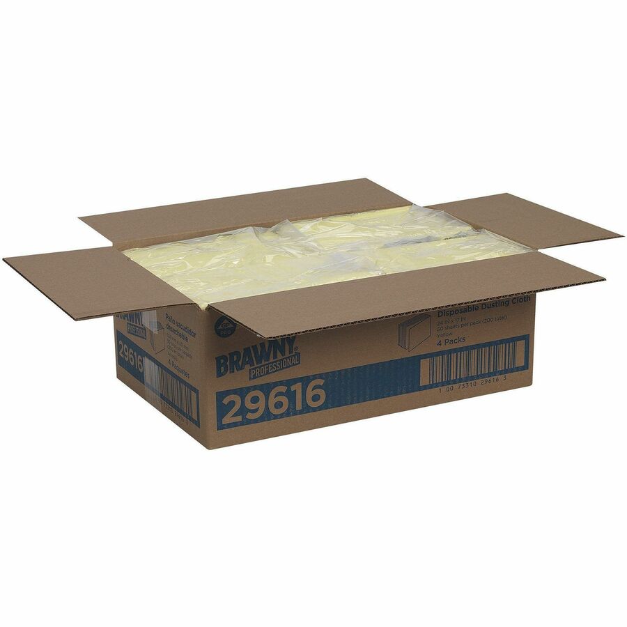 Brawny Professional Disposable Dusting Cloths - 24" Length x 17" Width - 50 / Pack - 4 / Carton - Moisture Resistant, Soft, Strong - Yellow