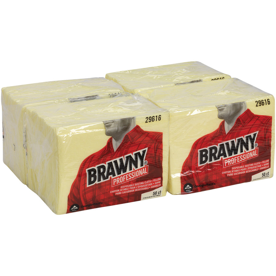 brawny-professional-disposable-dusting-cloths-24-length-x-17-width-50-pack-4-carton-moisture-resistant-soft-strong-yellow_gpc29616ct - 2