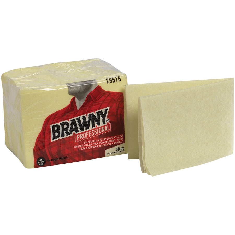 brawny-professional-disposable-dusting-cloths-24-length-x-17-width-50-pack-4-carton-moisture-resistant-soft-strong-yellow_gpc29616ct - 3