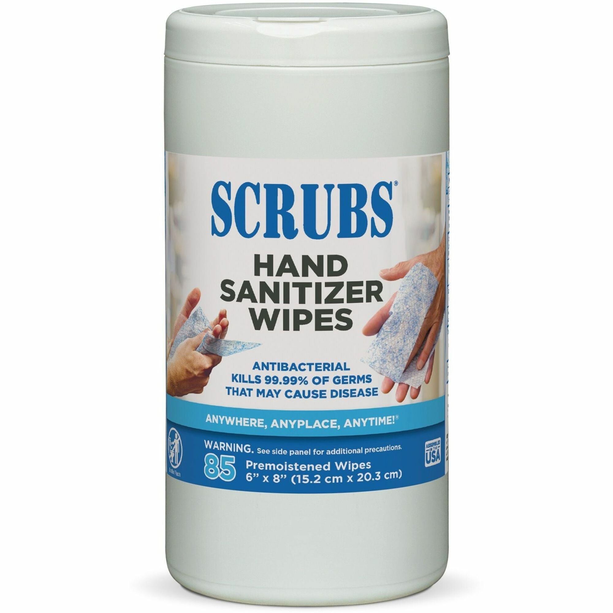 SCRUBS Hand Sanitizer Wipes - Blue, White - Abrasive, Non-scratching, Textured, Anti-bacterial - For Hand - 85 Per Canister - 6 / Carton