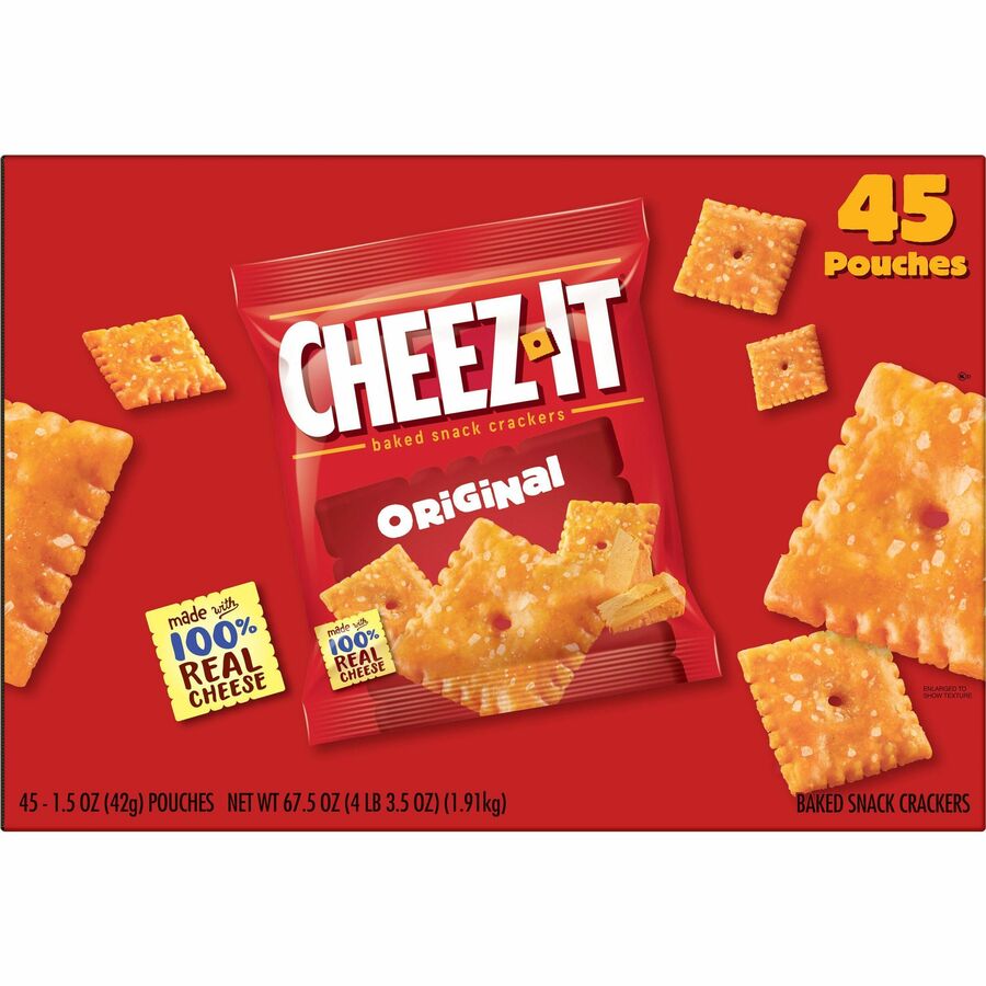 Cheez-It Original Crackers - Low Fat - Cheese - Bag - 1 Serving Pouch - 1.50 oz - 45 / Carton