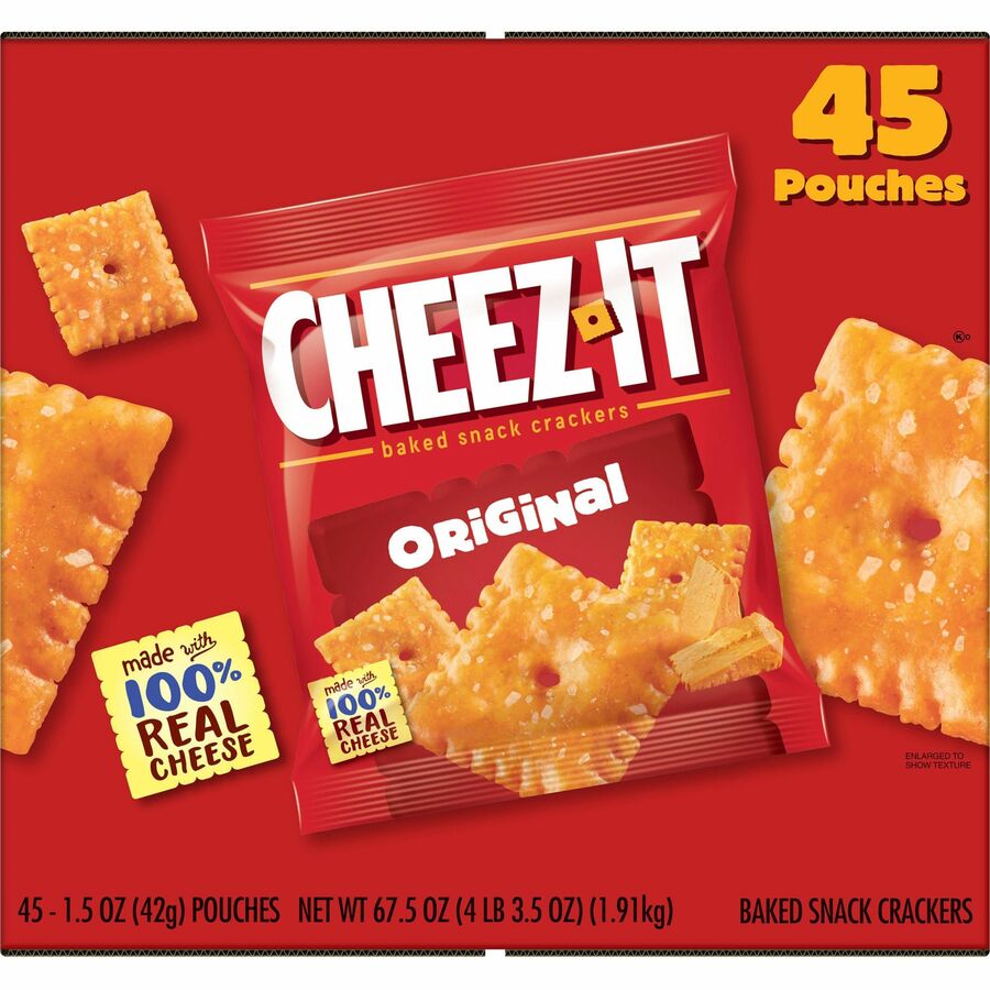 Cheez-It Original Crackers - Low Fat - Cheese - Bag - 1 Serving Pouch - 1.50 oz - 45 / Carton