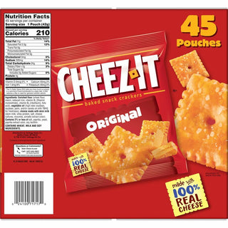 Cheez-It Original Crackers - Low Fat - Cheese - Bag - 1 Serving Pouch - 1.50 oz - 45 / Carton
