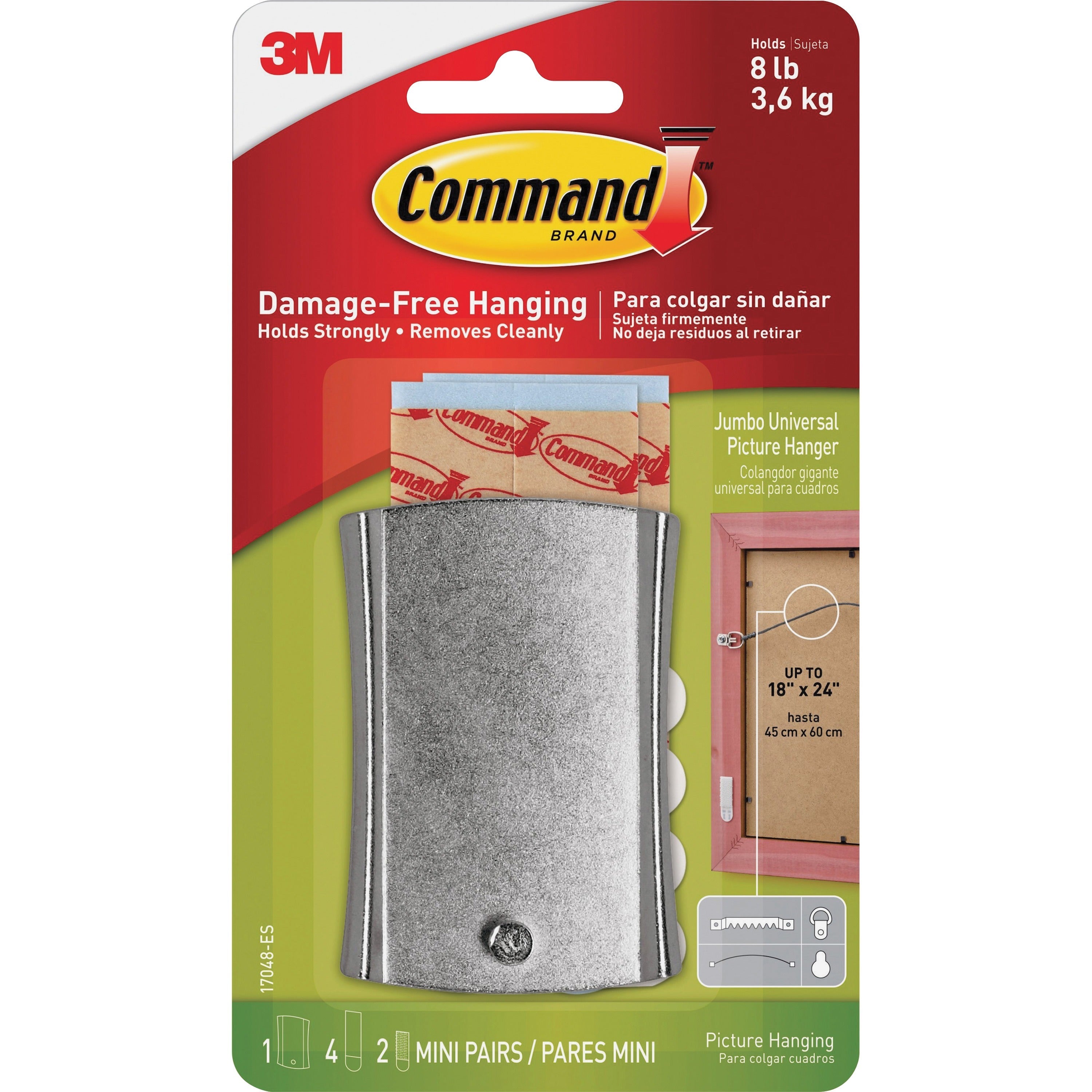 command-sticky-nail-wire-backed-hanger-8-lb-363-kg-capacity-for-decoration-pictures-metal-silver-1-pack_mmm17048es - 1