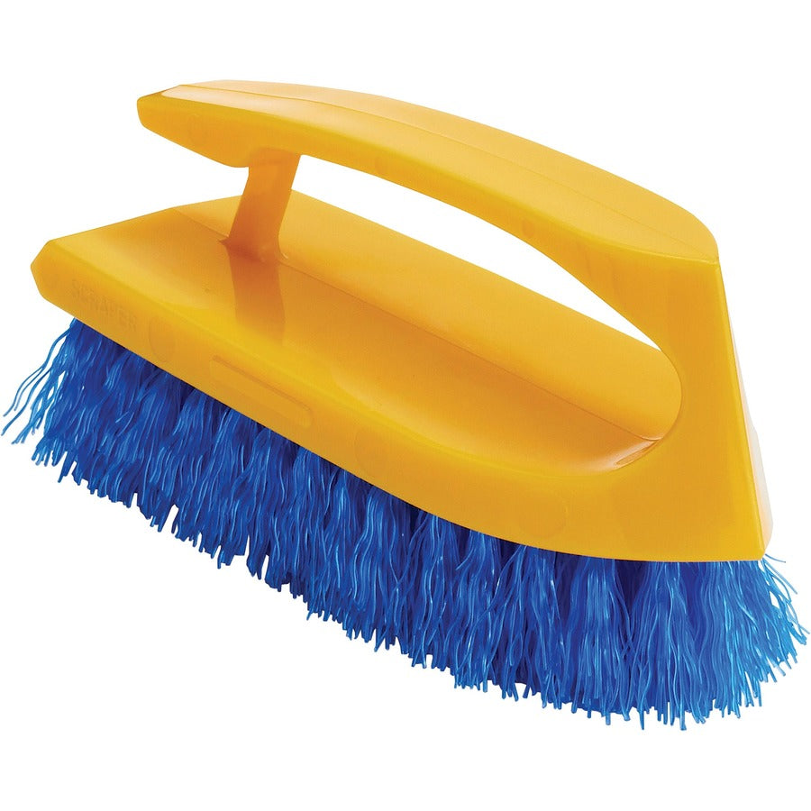 Rubbermaid Commercial Iron Handle Scrub Brush - Polypropylene Bristle - 6" Brush Face - Plastic Handle - 12 / Carton - Navy, Yellow