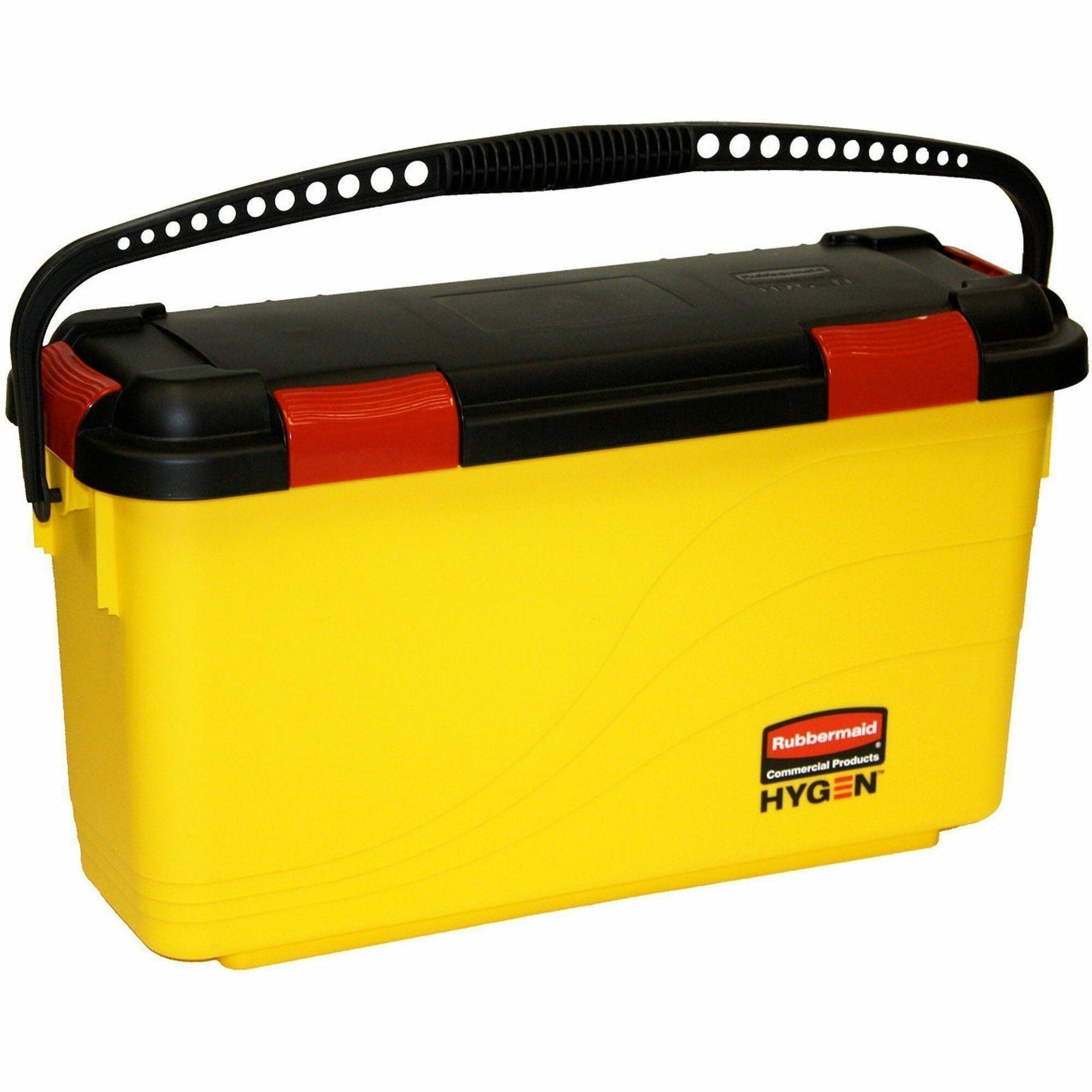 Rubbermaid Commercial Hygen Charging Bucket - Non-porous, Watertight, Handle, Ergonomic Design, Latched Lid - 13.6" x 9.5" - Yellow - 3 / Carton