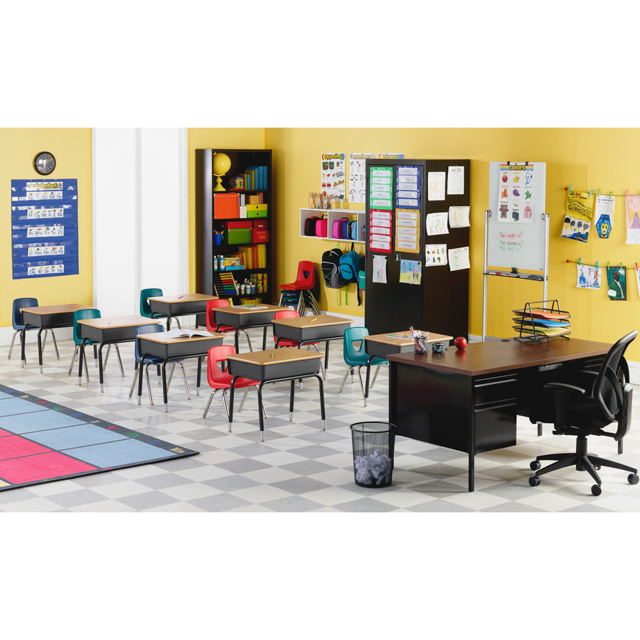lorell-adjustable-height-student-desks-with-book-box-for-table-topmedium-oak-rectangle-top-adjustable-height-22-to-30-adjustment-x-18-table-top-width-x-24-table-top-depth-30-height-assembly-required-black-plastic-2-carton_llr99893 - 3