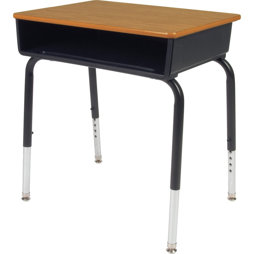 Lorell Adjustable-Height Student Desks with Book Box - For - Table TopMedium Oak Rectangle Top - Adjustable Height - 22" to 30" Adjustment x 18" Table Top Width x 24" Table Top Depth - 30" Height - Assembly Required - Black - Plastic - 2 / Carton