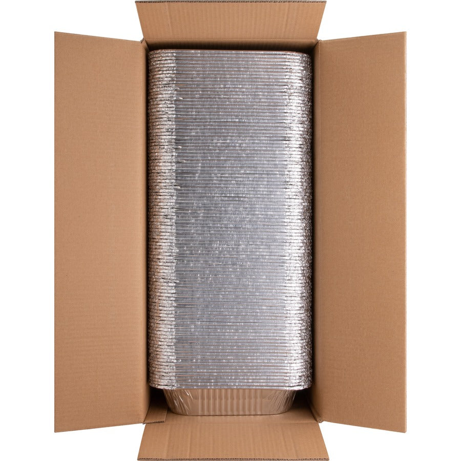 Genuine Joe Half-size Disposable Aluminum Pan - Cooking, Serving - Disposable - Silver - Aluminum Body - 100 / Carton