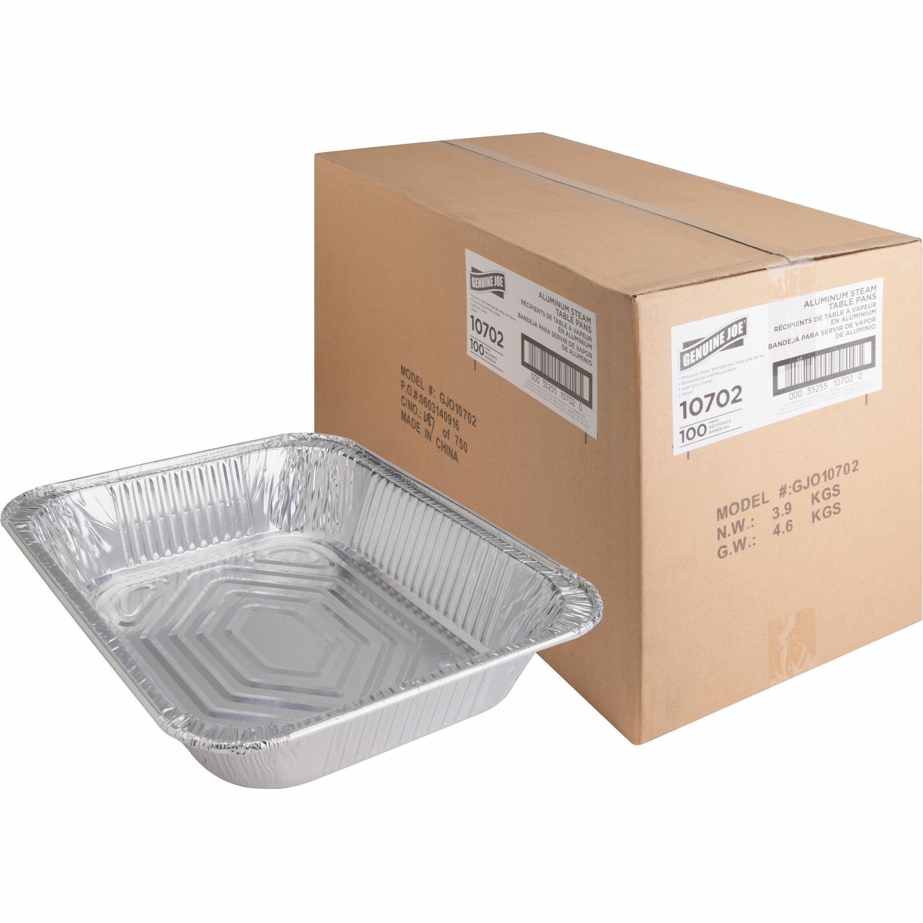 genuine-joe-half-size-disposable-aluminum-pan-cooking-serving-disposable-silver-aluminum-body-100-carton_gjo10702 - 1