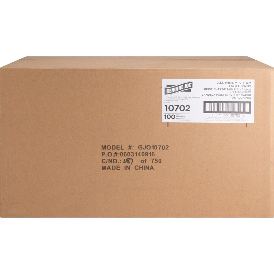Genuine Joe Half-size Disposable Aluminum Pan - Cooking, Serving - Disposable - Silver - Aluminum Body - 100 / Carton